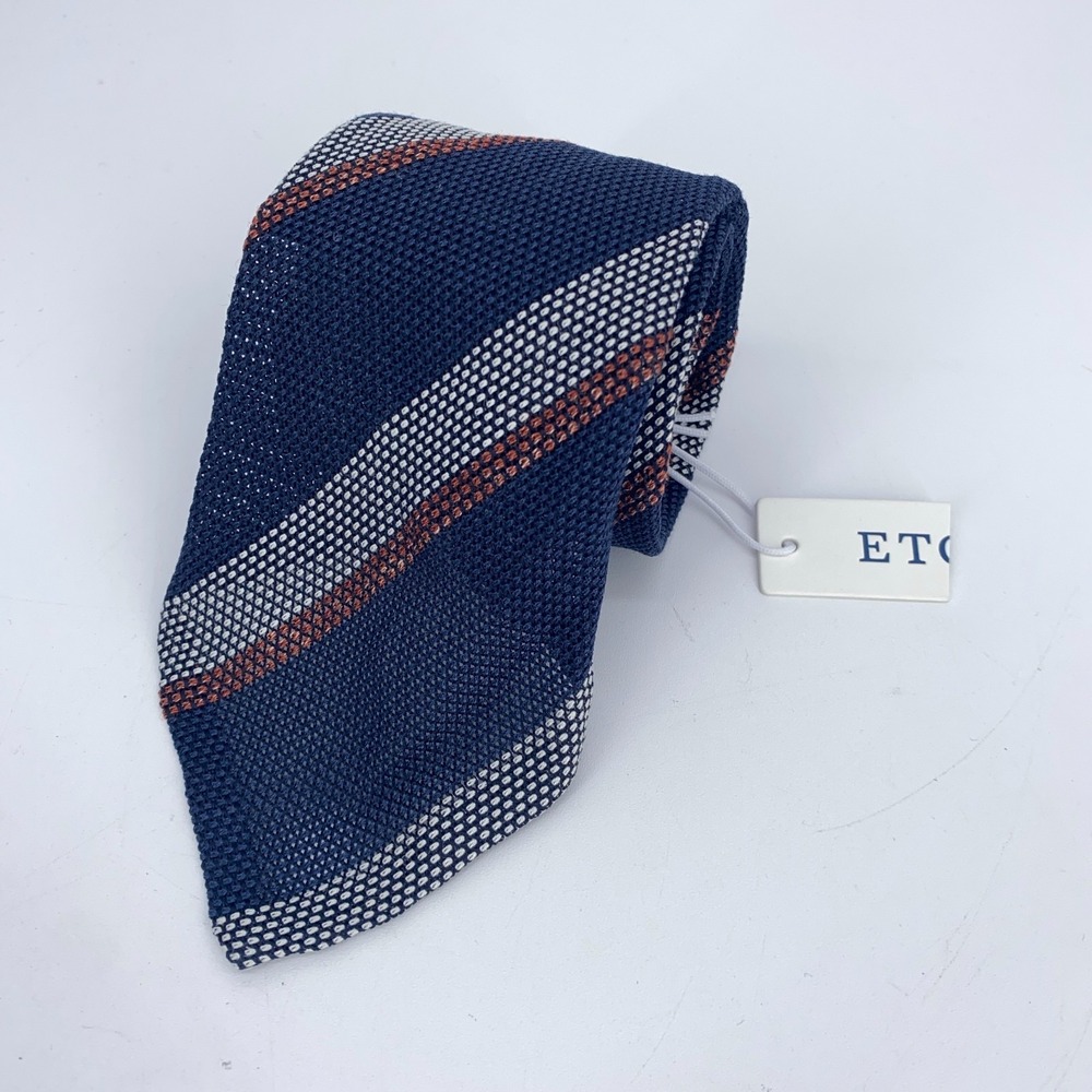 Eton Tie Men One Size Colorful Striped Silk Blend Classic Fit Necktie Italy Made
